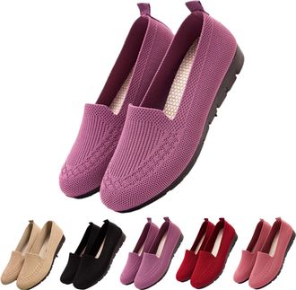 Generic Womens Orthopedic Knit Comfort Loafers, Slip-Resistant Walking Shoes, Lightweight Soft Sole Mesh Round Low-Top Flat (Purple,5.5)