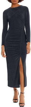 Maggy London Long Sleeve Ruched Slit Dress in Black Beauty at Nordstrom Rack, Size 8