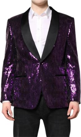 Dolce & Gabbana Paarse Paillet Versierde Jas - Heren - Blazers - Paars - L - Pailletten - Jassen