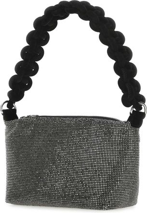Kara Womens Rhinestone-Embellished Shoulder Bag Black Fabric