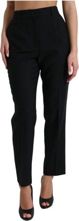 Dolce & Gabbana Zwarte Hoge Taille Wollen Broek - Dames - Slim Fit Broeken - Zwart - XL - Wol - Broeken