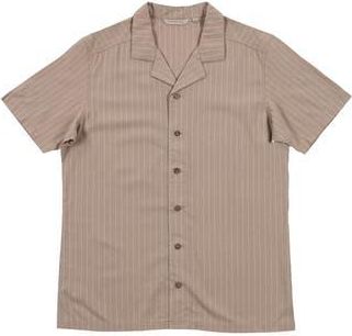 Burnside Stripe Linen & Cotton Blend Camp Shirt in Safari at Nordstrom Rack, Size Xx-Large
