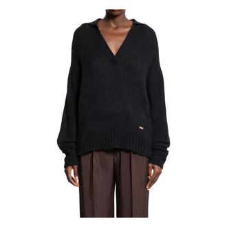 Tom Ford Cashmere Knitwear, female, Black, Size: S Long Sleeve Cashmere Silk Polo
