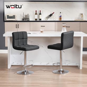 Woltu Woltu Juego De 2 Taburete De Bar Taburete De Altura Ajustable 93-114 Cm Taburete Lino Silla De Cocina Tasburete Alto Para Cocina Bar Comedor Negro