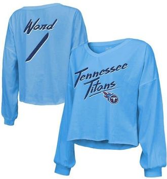 Majestic Threads Womens Majestic Threads Cam Ward Light Blue Tennessee Titans 2025 NFL Draft First Round Pick Off-Shoulder Script Name & Number V-Neck T-Shirt at