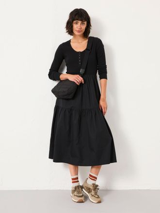 Fat Face FatFace Louise Black Regular Jersey Woven Midi Dress