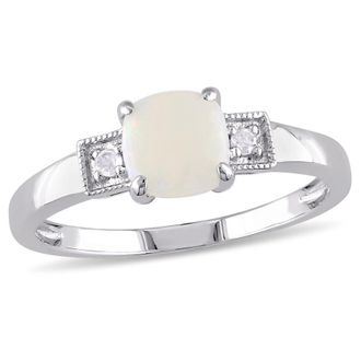 Amour Cushion Cut Opal and Diamond Accent Ring In Sterling Silver