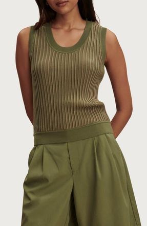 Varley Aldcroft Rib Knit Cotton Tank in Olivine at Nordstrom, Size X-Large