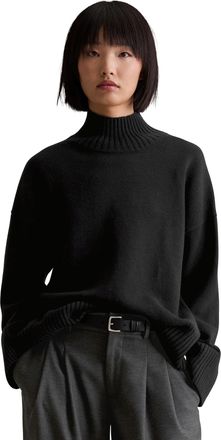 Marc O'Polo Denim Stehkragenpullover MARC OPOLO DENIM, Damen, Gr. XS, schwarz, Strick, Obermaterial: 45% Wolle, 35% Polyamid, 20% Baumwolle, relaxed fit normal, Rippstr