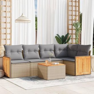 vidaXL Vidaxl - Juego De Sof&aacute;s Jard&iacute;n Con Cojines 6 Pzas Rat&aacute;n Sint&eacute;tico Beige