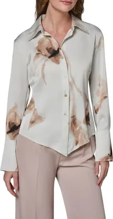 DKNY Floral Print Button-Up Shirt in Light Tuscan Grey Mult at Nordstrom, Size X-Small