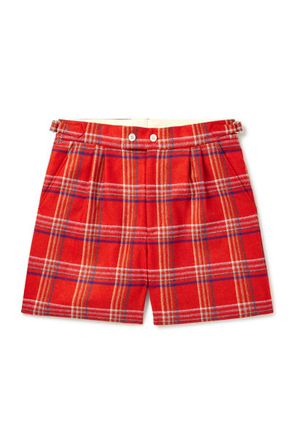 Bode Gable Straight-Leg Pleated Checked Wool Shorts