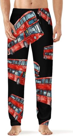 Generic Watercolor London Bus Mens Pajama Pants Lounge Pant Sleepwear PJ Bottoms Soft M
