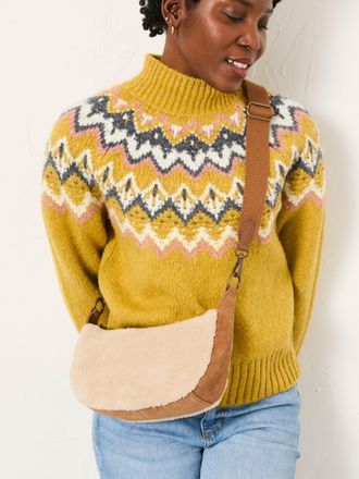 Fat Face FatFace Tan Brown Borg Suede Mix Sling Bag