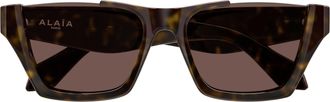 Alaia Angular Tortoiseshell Sunglasses with Dark Rectangular Lenses