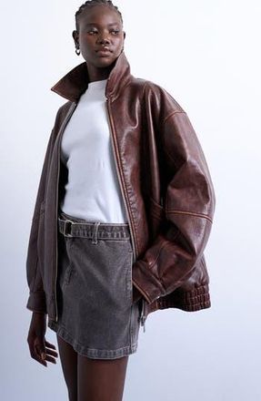 Topshop Oversize Faux Leather Bomber Jacket in Brown at Nordstrom Rack, Size Small