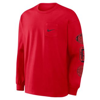 Nike Georgia Academic Max90 Pocket Nike Mens College Long-Sleeve T-Shirt in Red | 04TA65NGBN-U1K
