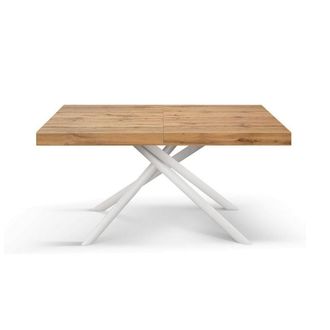 Konte Design Mesa de madera, acabado roble y base blanca, 180&times;90 cm - 260&times;90 cm