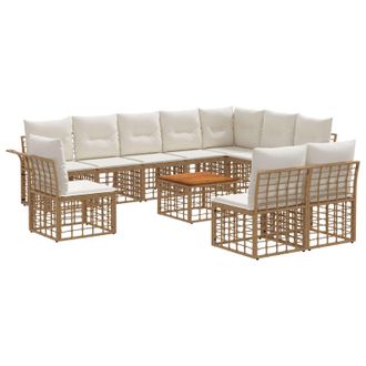 vidaXL Conjunto De Sof&aacute;s De Exterior 11 Pcs Natural Y Crema Poli&eacute;ster Vidaxl