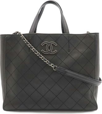 Chanel Black Grained Calfskin Shoulder Bag Tote Bag (Pre-Owned)