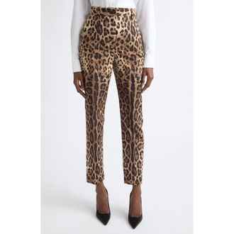 Dolce & Gabbana Leopard Print Cotton Poplin Pants in Leo New at Nordstrom, Size 42