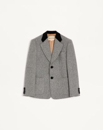 Valentino Valentino Single-Breasted Wool Jacket in Chevron Pattern