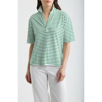 Frank & Eileen Patty Short Sleeve Henley in Green And White Stripe at Nordstrom, Size X-Large