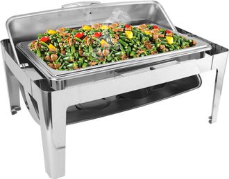 Infinite Calentador De Buffet Sencillo Y Rectangular De Acero Inoxidable Con Capacidad Para 9 Litros, Tapa De Vidrio Transparente Y Funci&oacute;n De Calentamiento Si