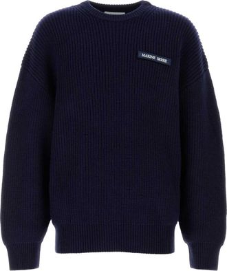 Marine Serre Half Cardigan Knit Crewneck Sweater - Heren - Ronde hals truien - Blauw - XL - Wol - Truien & Vesten