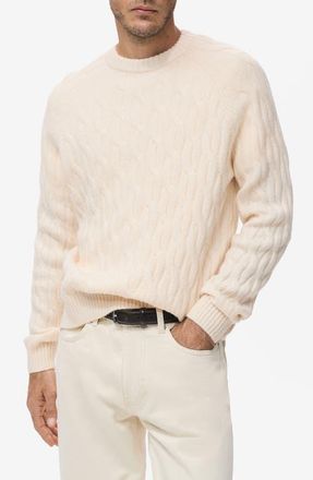 Mango Cable Crewneck Sweater in Ecru at Nordstrom, Size Xx-Large