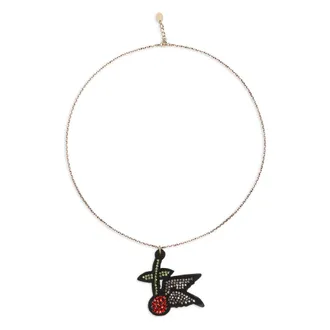 Red Valentino Necklaces, female, Gray, Size: ONE SIZE Cherry Pendant Necklace