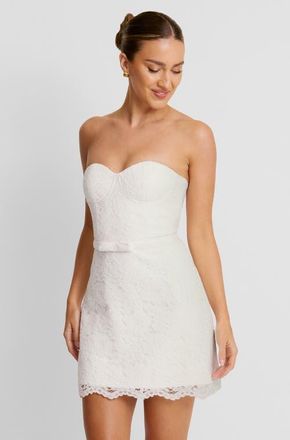 Six Stories Lace Bandeau Corset Mini Dress in White at Nordstrom, Size 12