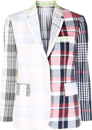 Thom Browne check-pattern cotton blazer - women - Cotton/Cotton/Cupro - 42 - Pink