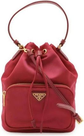 Prada Pre-owned Nylon Leather Bucket Handbag 2Way - Dames - Vintage Tas - Rood - ONE Size - Nylon - Vintage