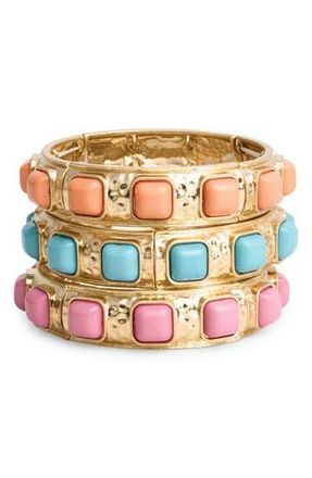 Natasha 3-Pack Resin Stretch Bracelets in Pink/Orange/Turquoise at Nordstrom Rack