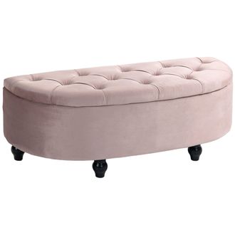 HOMCOM Semi-Circle Storage Ottoman Bench Tufted Upholstered Accent Footrest - Dark Grey | TJ Hughes Pink