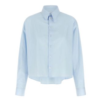 Maison Margiela Overhemden, Dames, Blauw, S, Katoen, Katoenen Poplin Overhemd