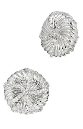 Savvy Cie Jewels RHODIUM PLATED STAR DOLLAR FLUTE EARRINGS
