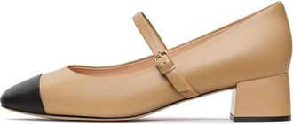 Cesare Gaspari Elegant Mary Jane Heels Briar - Beige and Black - Dames - Pumps - Beige - 36 EU - Leer - Schoenen