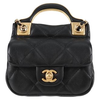 Chanel Lady Handle Flap Card Holder On Chain Quilted Calfskin Black Leather Bag (Pre-Owned)