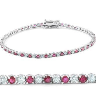 Pompeii3 3ct Genuine Ruby & Real Diamond Tennis Bracelet 14K White Gold