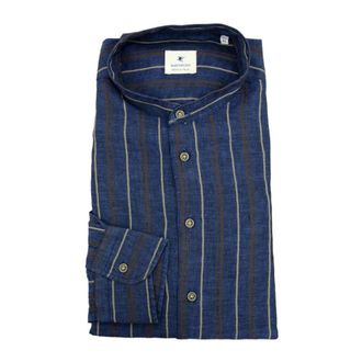 Bastoncino Slim Fit Puro Lino Coreana Shirt - Heren - Casual Overhemden - Blauw - 2XL - Linnen - Overhemden