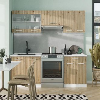 Vicco Mueble De Cocina R-line, Roble Artesanal/blanco, 200 Cm, Et Antracita