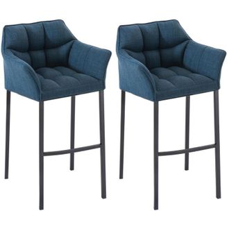 Clp Clp - Set De 2 Taburete De Bar Damaso En Tela Con Base De 4 Patas Azul Negro