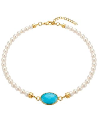 Liv Oliver 18K Plated 24.20 Ct. Tw. Turquoise & 6 - 7Mm Pearl Choker Necklace