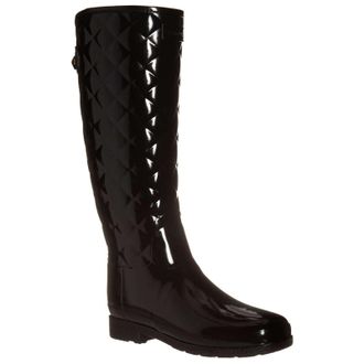 Hunter Refined Gloss Quilt Tall Rubber Womens Calf Length Boots - Black - Size:UK 7