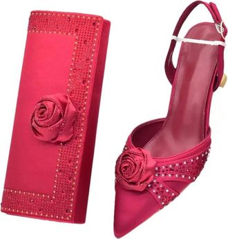 Generic Womens Wedding Stiletto High Heel Shoes and Evening Handbag Set Sparkly Rhinestone Handmade Flowers Decoration