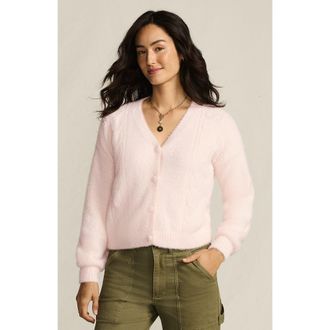 Lands End Fuzzy Eyelash Cable Cardigan Sweater in Blush at Nordstrom, Size X-Large