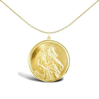 Jewelco London 9ct Gold Double Sided St Christopher Medallion Pendant - JPM037