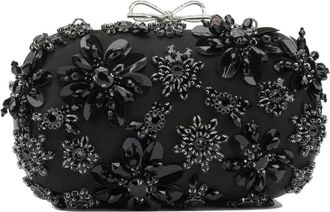 Self Portrait Bloemen Kristallen Clutch - Dames - Clutches - Zwart - ONE Size - Polyester - Tassen